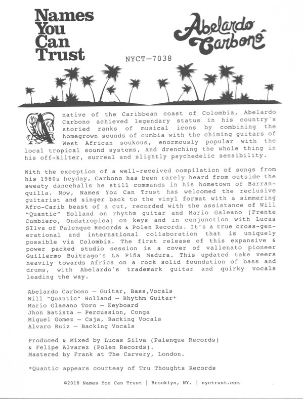 Abelardo Carbono Y Su Grupo Feat. Quantic - La Piña Madura (7") (VG+/M) - Image 7