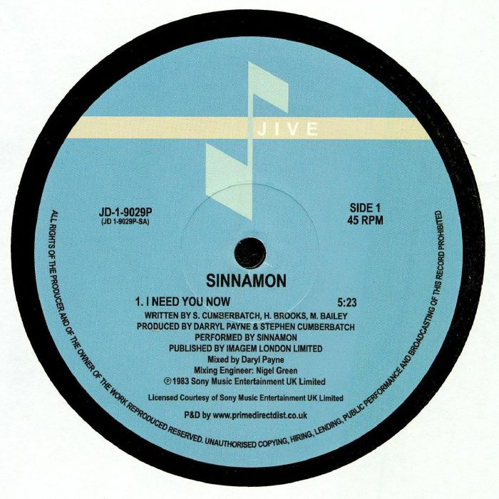 Sinnamon - I Need You Now (12")