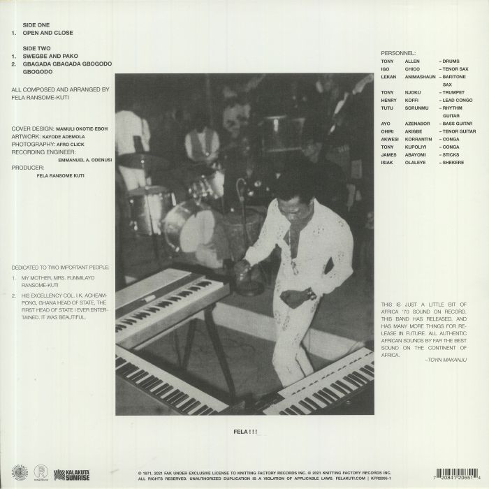 Fela Ransome-Kuti And The Africa '70 - Open & Close LP - Image 2