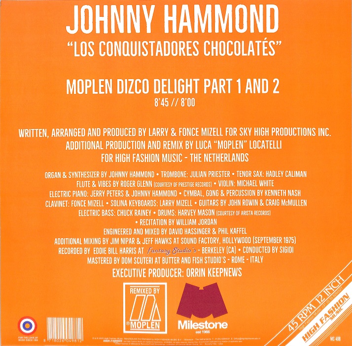 Johnny Hammond - Los Conquistadores Chocolatés (Moplen Remixes) (12") - Image 3