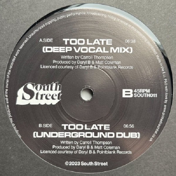 M.A.D Productions Feat. Carroll Thompson - Too Late (12") - Image 2
